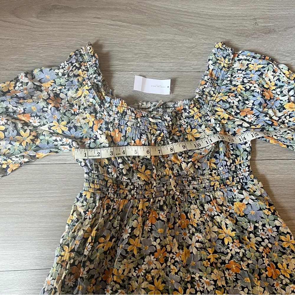 American Eagle Outfitters Mini Dress Women’s Floral Puff Sleeve Off Shoulder Sma - Picture 9 of 15